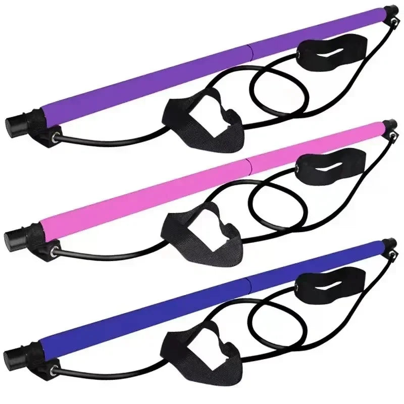 Multifunctional Pilates Bar Combination Fitness Bar Yoga Chest Expansion Tension Rope Back Trainer Elastic Rope Stretching Belt