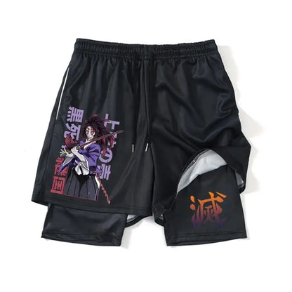Demon Slayer Shorts Men's and Women's Summer Anime Peripheral Double Layer Beach Pants Loose Large Size Casual