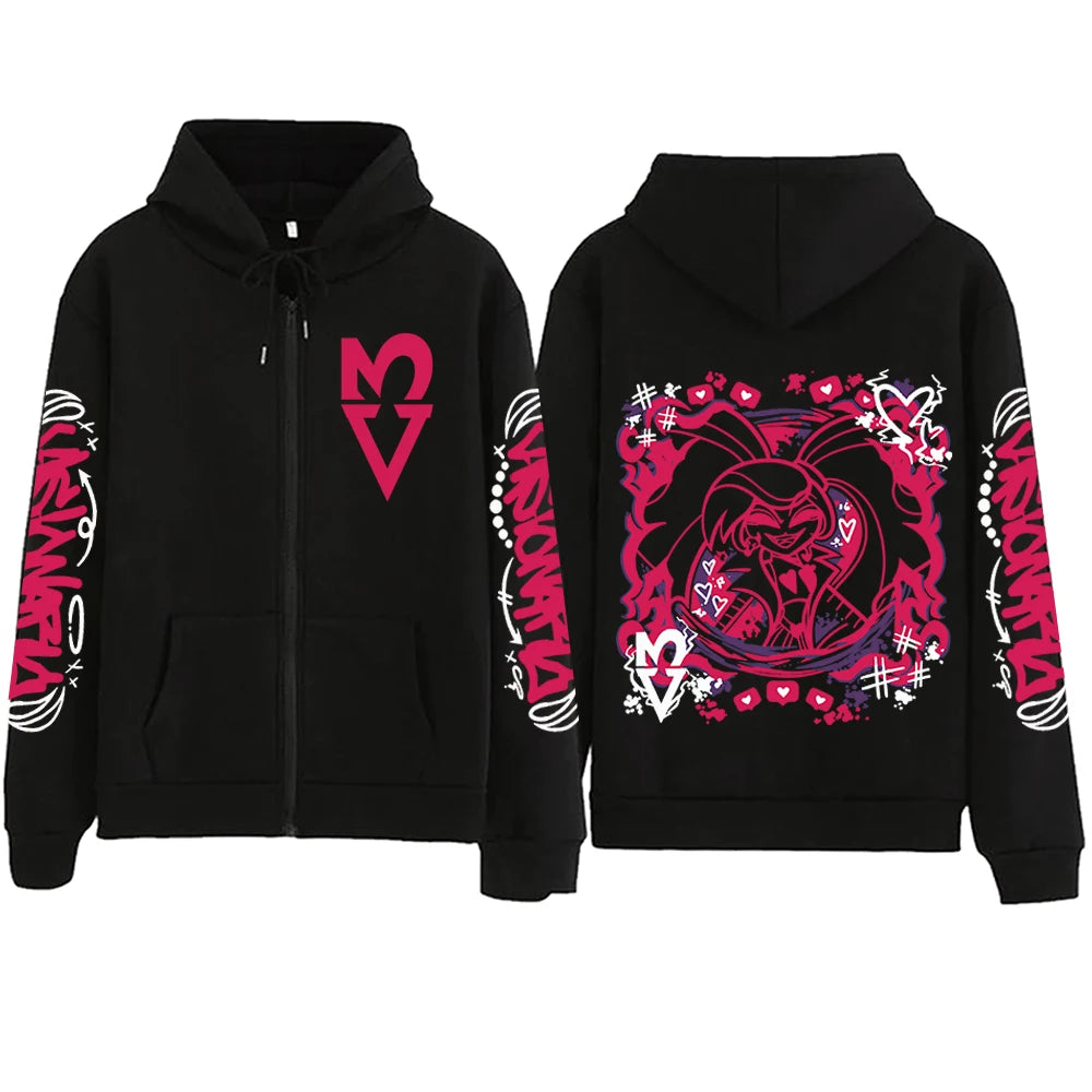 Anime Hazbin-Hotel Zipper Hoodie Man Woman Harajuku Pullover Tops Long Sleeve Streetwear Sweatshirt