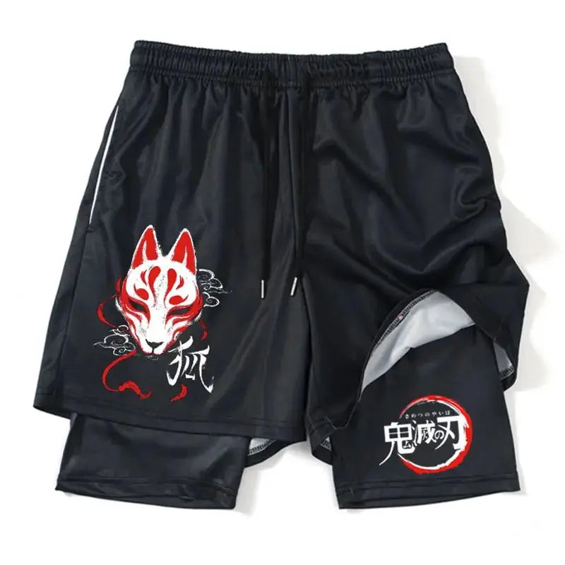 Demon Slayer Shorts Men's and Women's Summer Anime Peripheral Double Layer Beach Pants Loose Large Size Casual