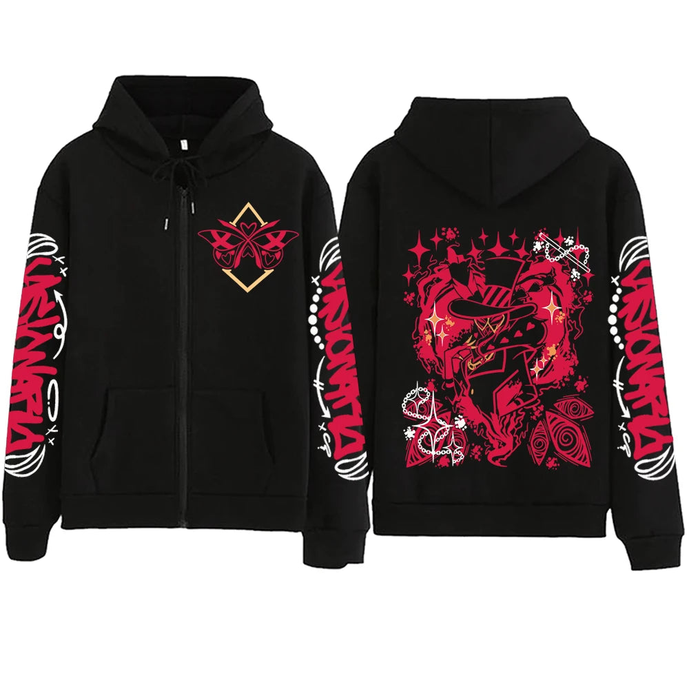 Anime Hazbin-Hotel Zipper Hoodie Man Woman Harajuku Pullover Tops Long Sleeve Streetwear Sweatshirt