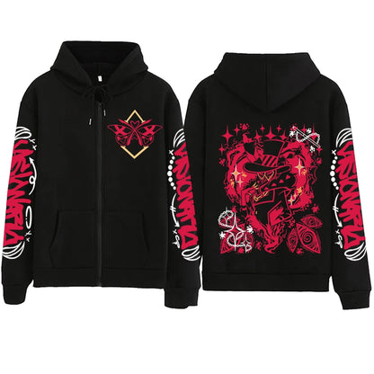 Anime Hazbin-Hotel Zipper Hoodie Man Woman Harajuku Pullover Tops Long Sleeve Streetwear Sweatshirt