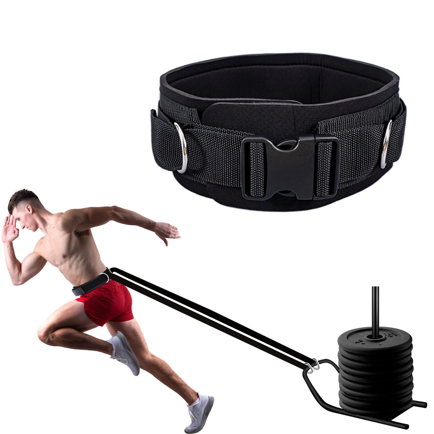 Waist Belt Neoprene Padded Gym Pulley Strap with Rings for Cable Machines Fitness Exercise Speed Agility Resistance Training