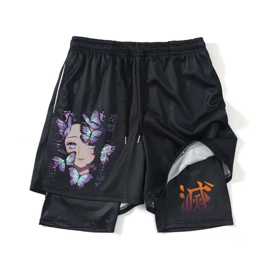Demon Slayer Shorts Men's and Women's Summer Anime Peripheral Double Layer Beach Pants Loose Large Size Casual