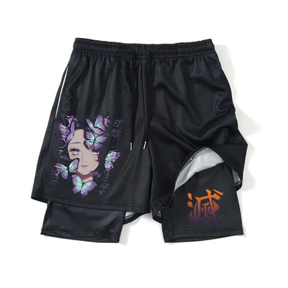 Demon Slayer Shorts Men's and Women's Summer Anime Peripheral Double Layer Beach Pants Loose Large Size Casual