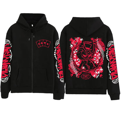 Anime Hazbin-Hotel Zipper Hoodie Man Woman Harajuku Pullover Tops Long Sleeve Streetwear Sweatshirt
