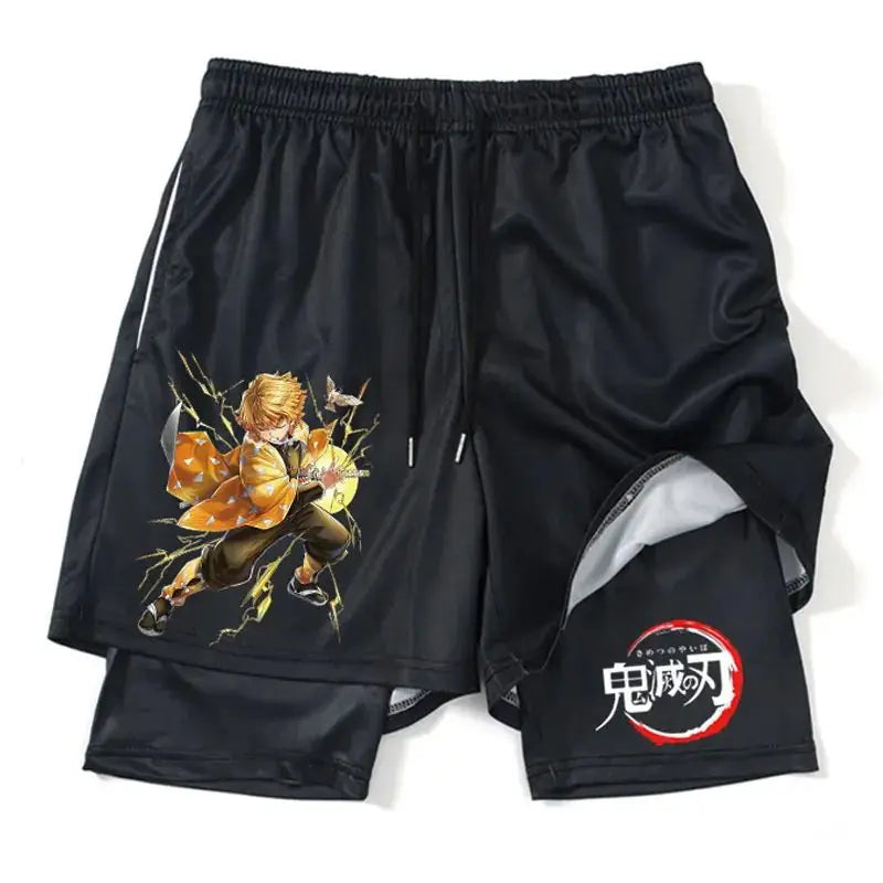 Demon Slayer Shorts Men's and Women's Summer Anime Peripheral Double Layer Beach Pants Loose Large Size Casual