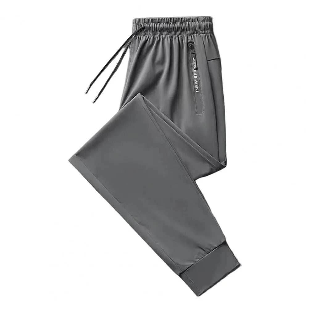 Jogging Trousers Elastic Waistband Drawstring Pocket Letter Print Pants Summer Ice Silk Thin Sport Fitness Sweatpants Streetwear