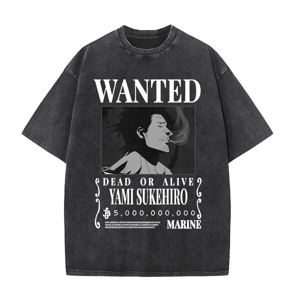 Washed Anime Black Clover Logo Graphic Print T-shirt Harajuku Summer Fashion Casual Cotton Oversized T-shirts Tops Streetwear