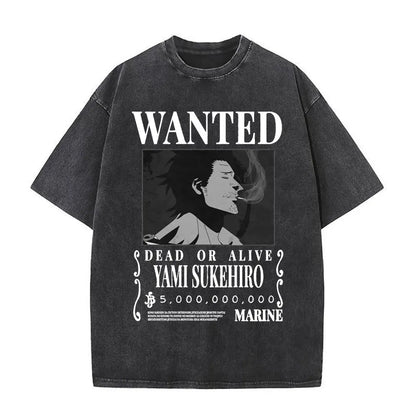 Washed Anime Black Clover Logo Graphic Print T-shirt Harajuku Summer Fashion Casual Cotton Oversized T-shirts Tops Streetwear